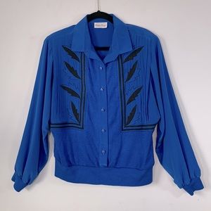 Philippe Marques Vintage Western Country Womens Plus Size 16 Blue Sweater Blouse